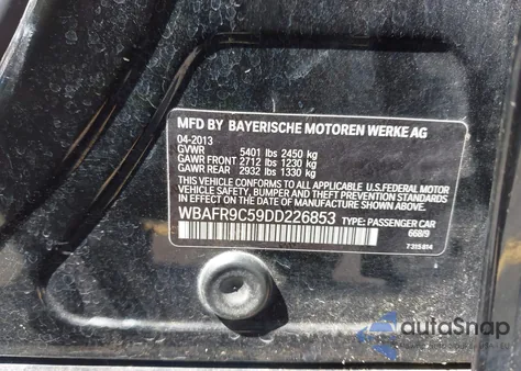 2013 BMW 550I z USA, uszkodzony, nr VIN WBAFR9C59DD226853